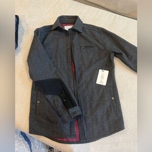 Trouvaille Paris Mens Mouthe Wool Jacket Charcoal Gray Quilt Lined Dark Red